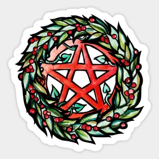 Pagan Witch Yule Wreath Sticker
